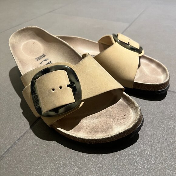 Madrid Big Buckle Nubuck Leather Almond Sandals Size EU 39 (8-8.5 US) - Picture 4 of 11